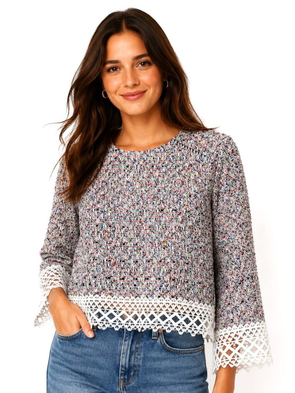 Endless Rose Multicolor Crochet Trim Crop Top